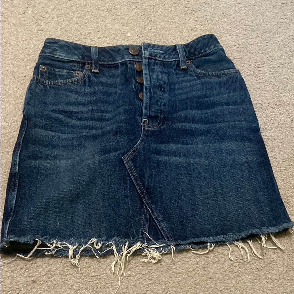 Abercrombie & Fitch Dark Indigo Button-Front Frayed Hem Mini Skirt